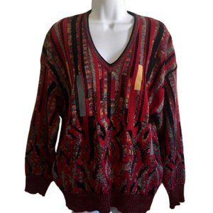 St. Croix Knits Pull Over Sweater Fun Wild Colors V Neck Wool Acrylic Unisex
